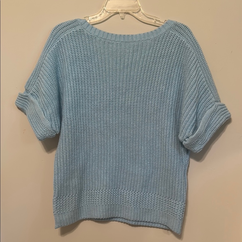 Women’s Lands' End Blue Crew Neck Sweater with Ribbed Texture - Picture 3 of 7